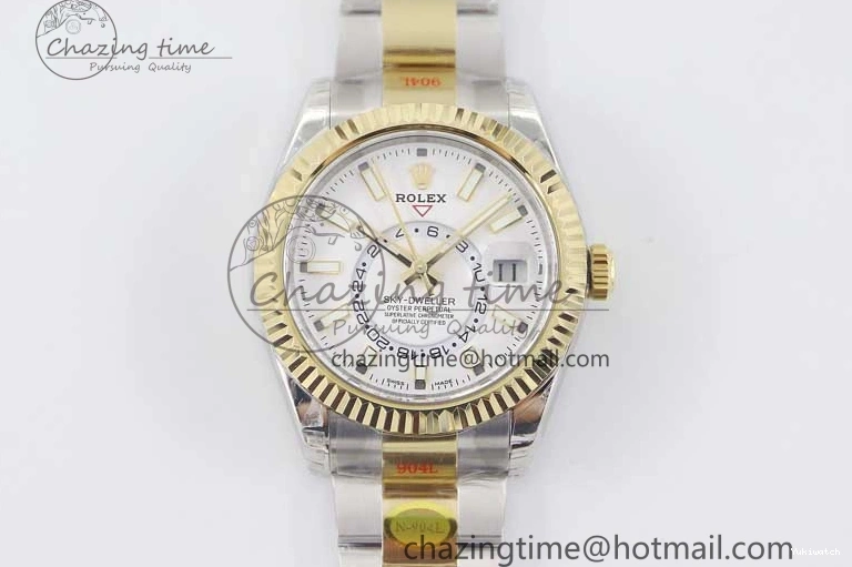 YG Asian SS Dial Edition Sky-Dweller Best 23J to 904L 1:1 Noob White on Bracelet 9001 SS YG 0301